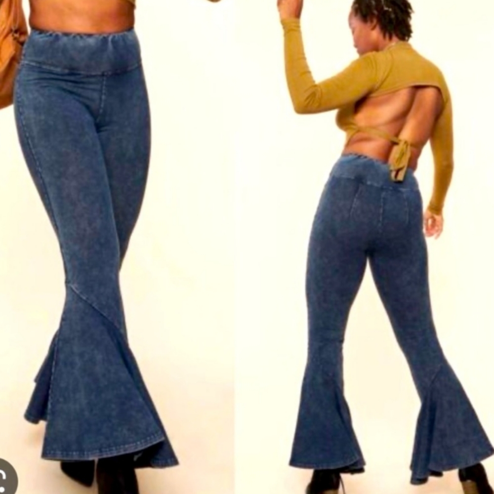 Earthbound Womens Blue Flare Pants Pull On Size XL